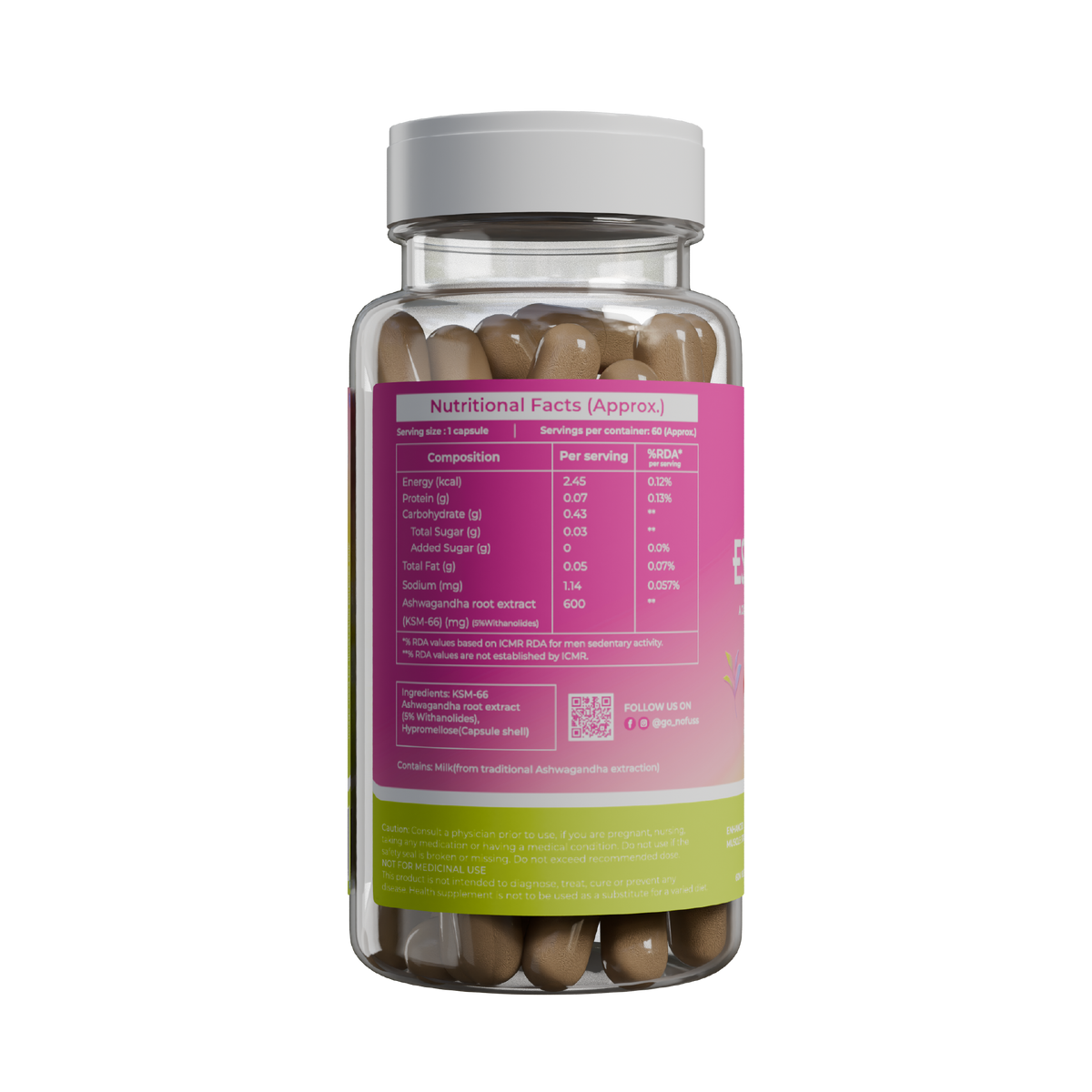 NoFuss Ashwagandha- Nutritional Facts