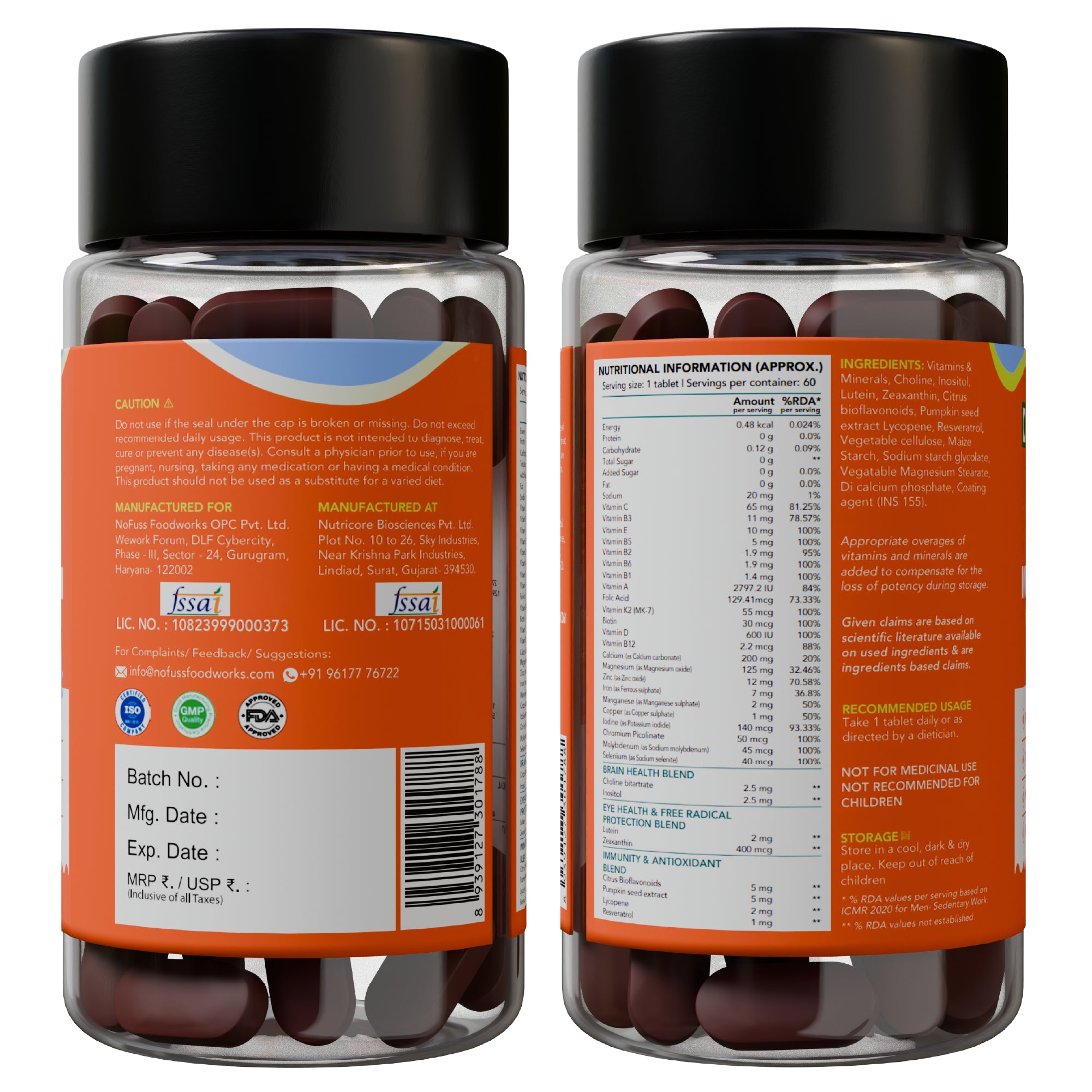 NoFuss Multivitamin Tablets- Back of Pack