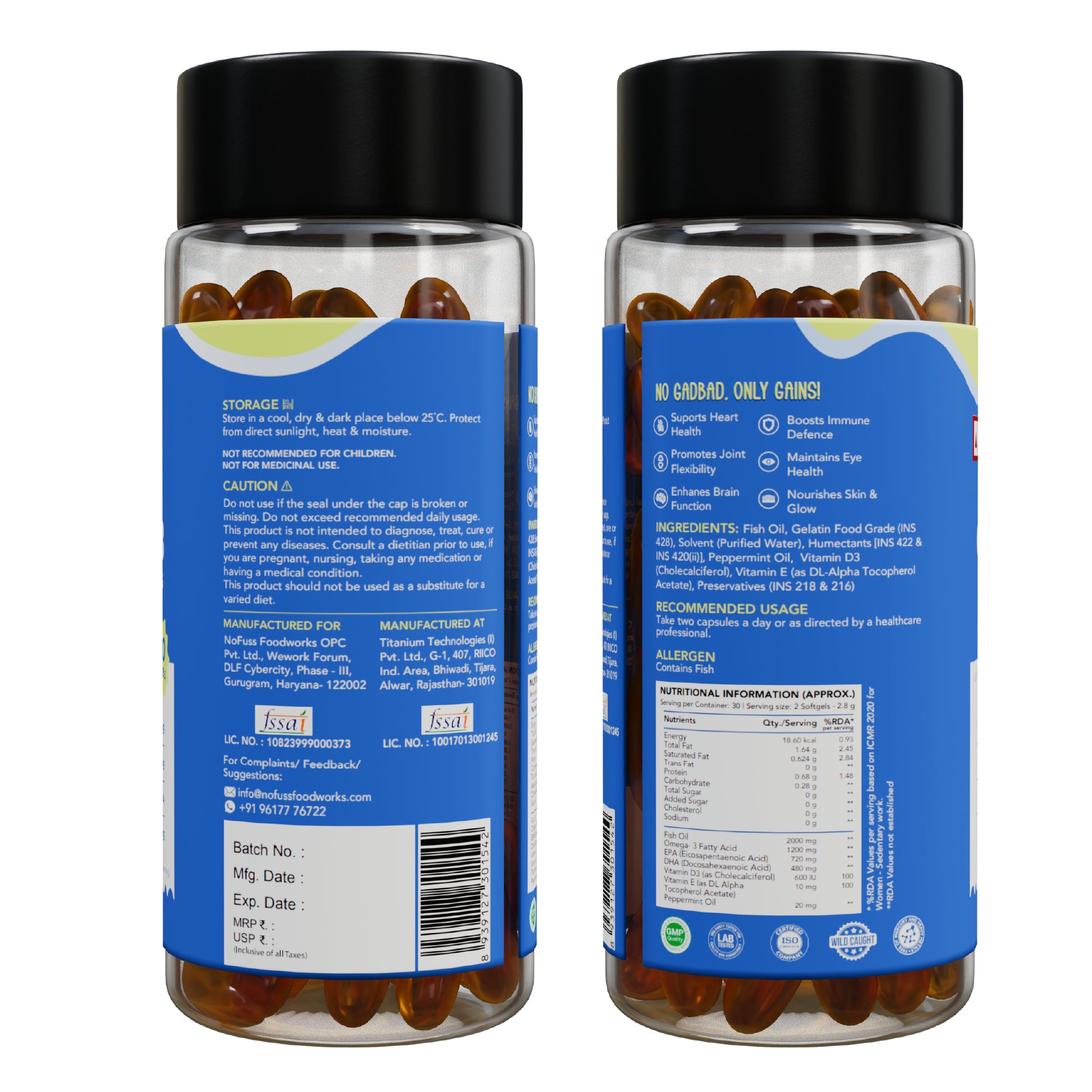 NoFuss Omega 3 Capsules- Back of Pack